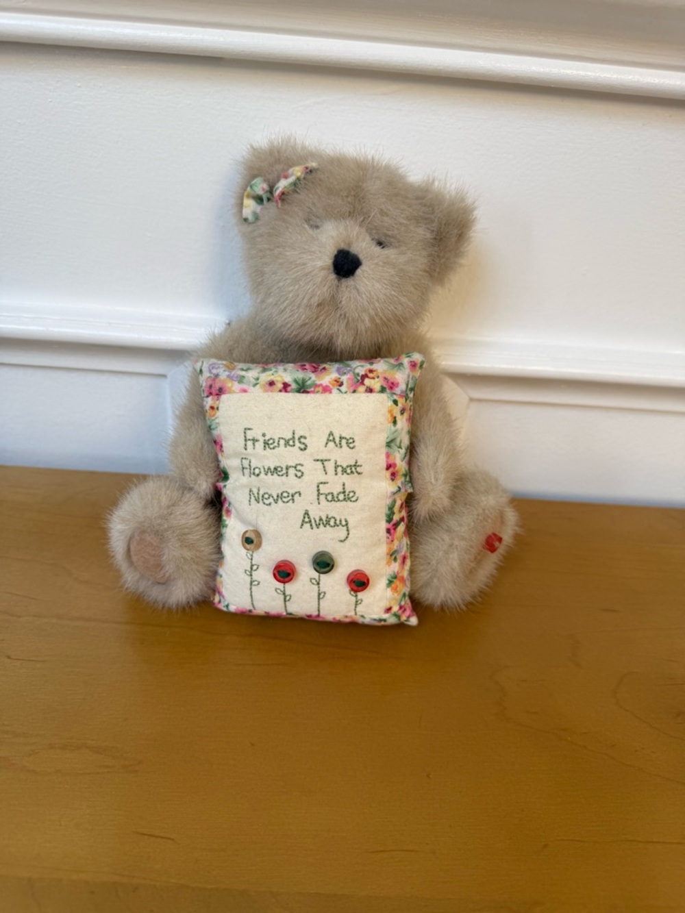 Boyds Bears Beige Plush Bear with Floral Pillow